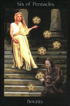 Six of Pentacles card from the Pagan Ways Tarot deck