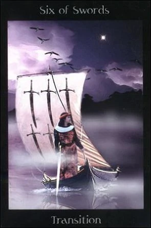 Six of Swords card from the Pagan Ways Tarot deck