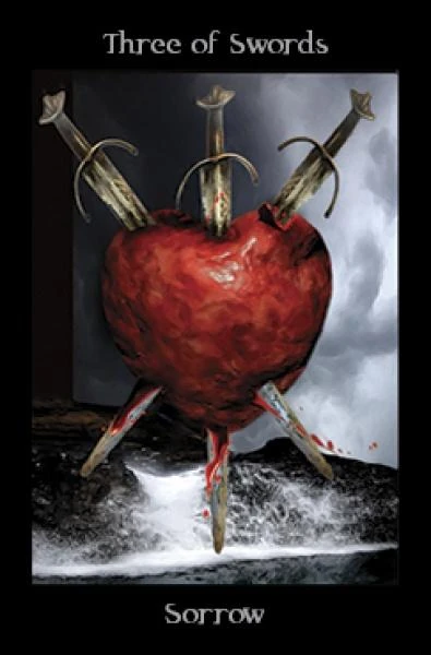 Three of Swords card from the Pagan Ways Tarot deck
