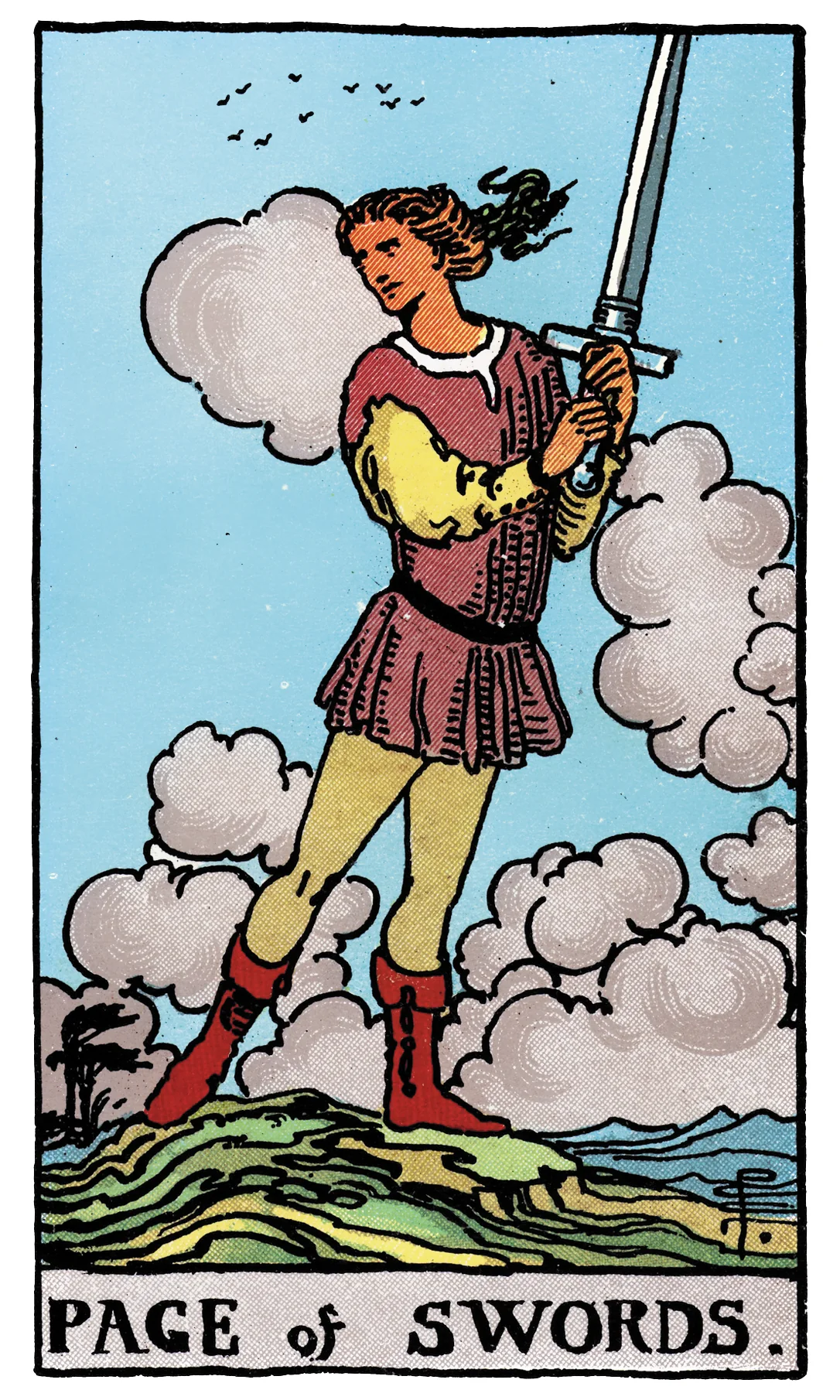 Page of Swords — Rider-Waite-Smith Tarot by Rider Page of Swords card from the Rider-Waite-Smith Tarot deck by Rider