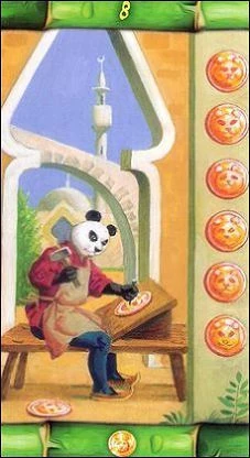 Eight of Pentacles card from the Panda Tarot deck