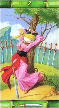 Eight of Swords card from the Panda Tarot deck