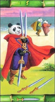 Five of Swords card from the Panda Tarot deck