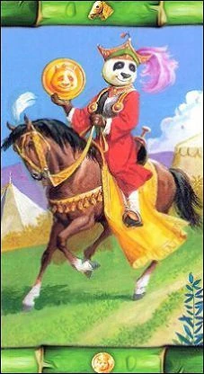 Knight of Pentacles card from the Panda Tarot deck