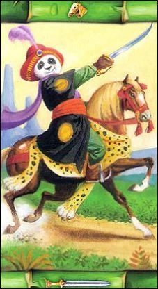 Knight of Swords card from the Panda Tarot deck