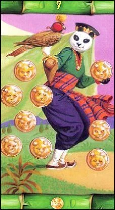 Nine of Pentacles card from the Panda Tarot deck