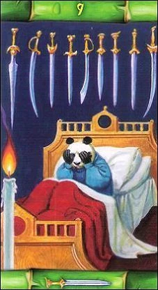 Nine of Swords card from the Panda Tarot deck