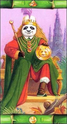 Queen of Pentacles card from the Panda Tarot deck