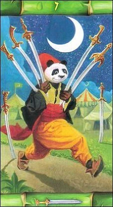 Seven of Swords card from the Panda Tarot deck
