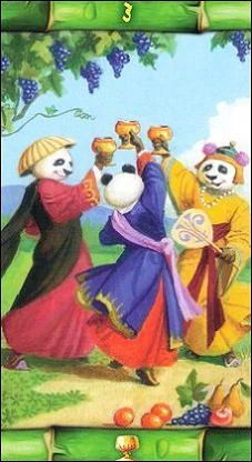 Three of Cups card from the Panda Tarot deck