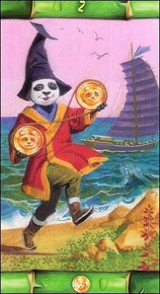 Two of Pentacles card from the Panda Tarot deck