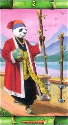 Two of Wands card from the Panda Tarot deck