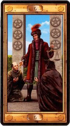 6 of Pentacles card from the Pictorial Key Tarot deck