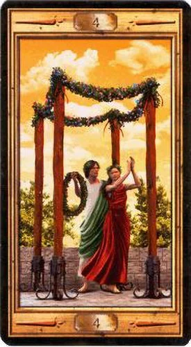 4 of Wands card from the Pictorial Key Tarot deck