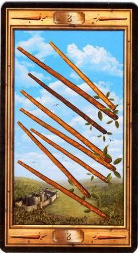 8 of Wands card from the Pictorial Key Tarot deck