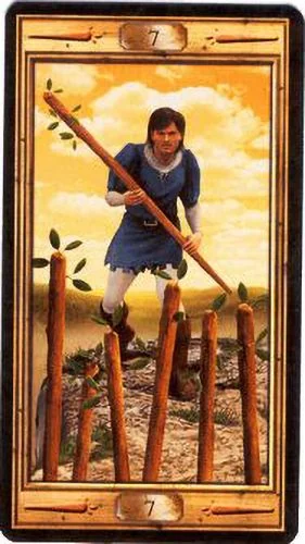 7 of Wands card from the Pictorial Key Tarot deck