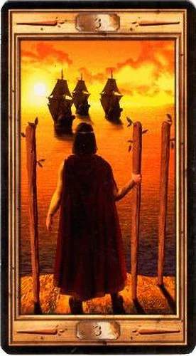 3 of Wands card from the Pictorial Key Tarot deck