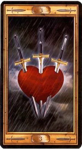 3 of Swords card from the Pictorial Key Tarot deck