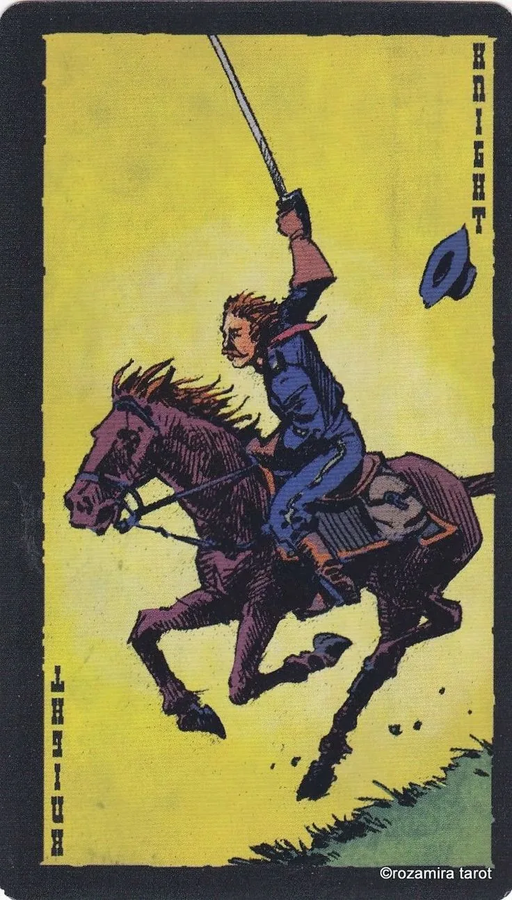 Knight of Swords card from the Prairie Tarot deck