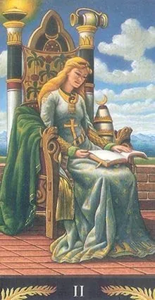 The High Priestess card from the Pre-Raphaelite Tarot deck