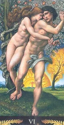 The Lovers card from the Pre-Raphaelite Tarot deck