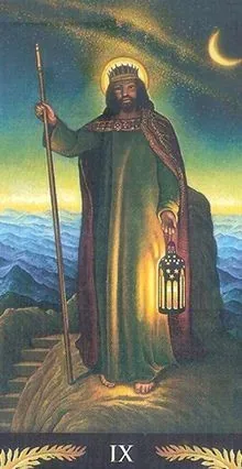 The Hermit card from the Pre-Raphaelite Tarot deck