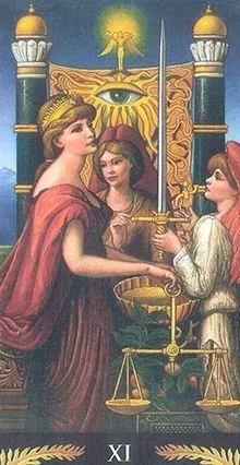 Justice card from the Pre-Raphaelite Tarot deck