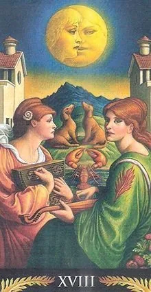 The Moon card from the Pre-Raphaelite Tarot deck