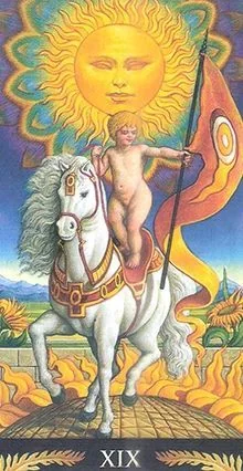 The Sun card from the Pre-Raphaelite Tarot deck