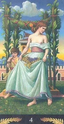 4 of Wands card from the Pre-Raphaelite Tarot deck