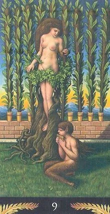 9 of Wands card from the Pre-Raphaelite Tarot deck