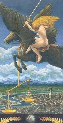 Knight of Wands card from the Pre-Raphaelite Tarot deck