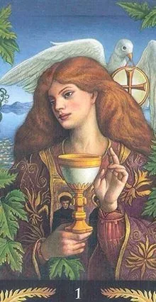 Ace of Cups card from the Pre-Raphaelite Tarot deck