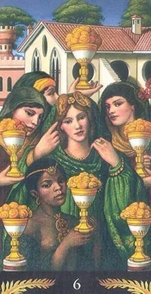 6 of Cups card from the Pre-Raphaelite Tarot deck