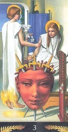 3 of Swords card from the Pre-Raphaelite Tarot deck
