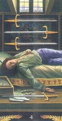 4 of Swords card from the Pre-Raphaelite Tarot deck