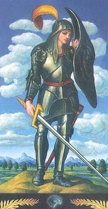 Page of Swords card from the Pre-Raphaelite Tarot deck