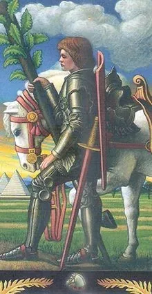 Knight of Swords card from the Pre-Raphaelite Tarot deck