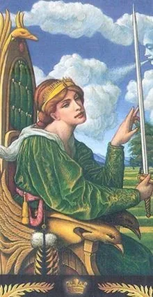 Queen of Swords card from the Pre-Raphaelite Tarot deck