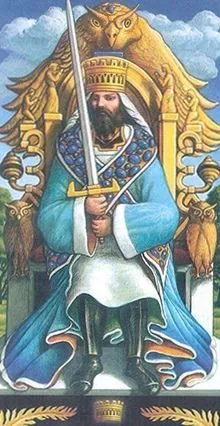 King of Swords card from the Pre-Raphaelite Tarot deck