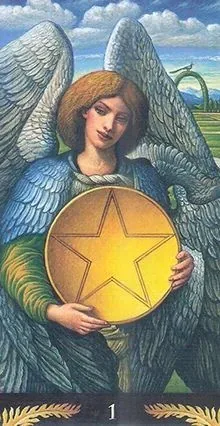Ace of Pentacles card from the Pre-Raphaelite Tarot deck