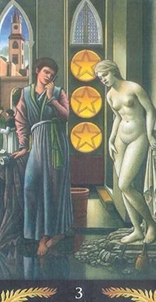 3 of Pentacles card from the Pre-Raphaelite Tarot deck