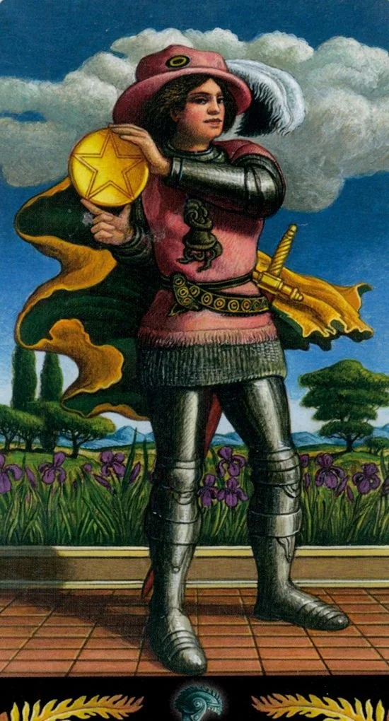 Page of Pentacles card from the Pre-Raphaelite Tarot deck