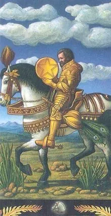 Knight of Pentacles card from the Pre-Raphaelite Tarot deck