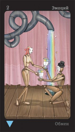 Two of Emotions card from the Puppet Theatre Tarot deck