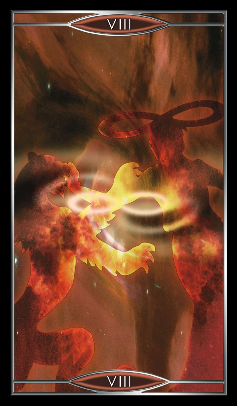 Strength card from Quantum Tarot: Version 2.0 by Christopher Butler and Kay Stopforth