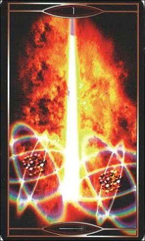 Ace of Wands card from Quantum Tarot: Version 2.0 by Christopher Butler and Kay Stopforth