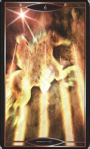 Six of Wands card from Quantum Tarot: Version 2.0 by Christopher Butler and Kay Stopforth