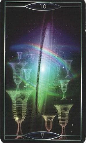 Ten of Cups card from Quantum Tarot: Version 2.0 by Christopher Butler and Kay Stopforth