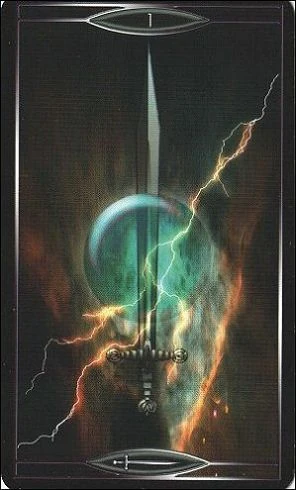 Ace of Swords card from Quantum Tarot: Version 2.0 by Christopher Butler and Kay Stopforth